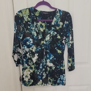 Chaus Eclectic Grandma Whimsy Grunge Floral Gathered V Neck 3/4 Sleeve Sz M
